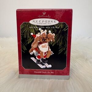 Hallmark Keepsake Ornament “Downhill Dash”Santa skiing reindeer - Red and White